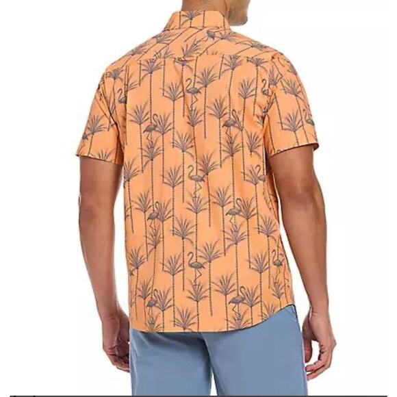 Hurley Mens Palms Flamingos Button Front Shirt - Orange Blue, Size XXL - Picture 2 of 9